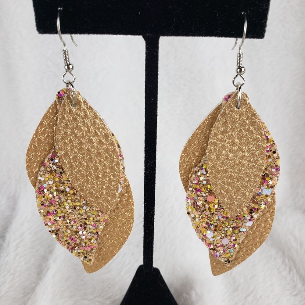 Sparkle Leather Leaf Drop Earrings